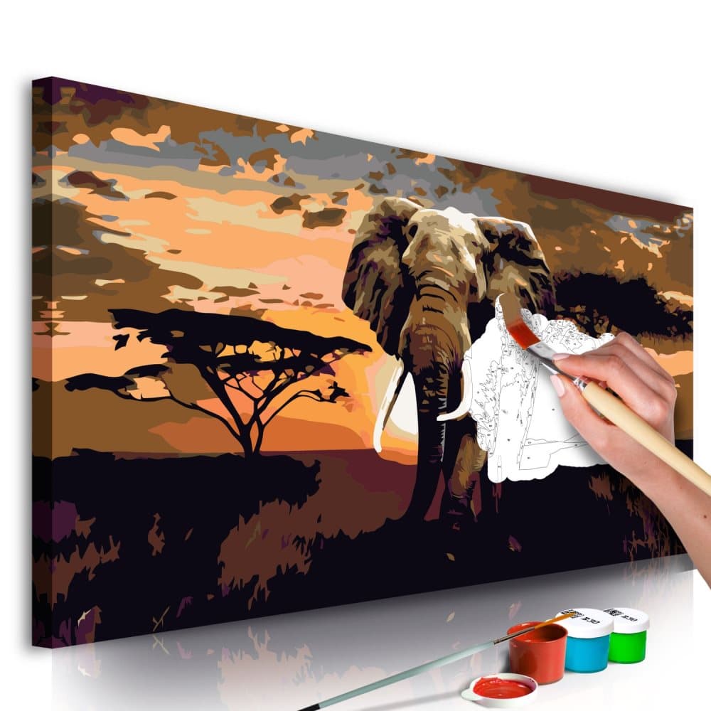 DIY lærred maleri - Elephant in Africa (Brown Colours)
