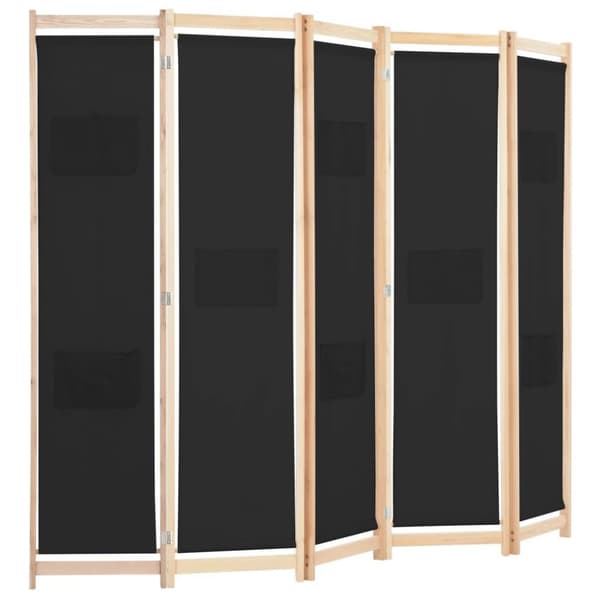 vidaXL 5-panels rumdeler 200 x 170 x 4 cm stof sort