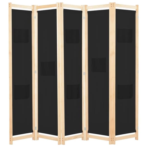 vidaXL 5-panels rumdeler 200 x 170 x 4 cm stof sort