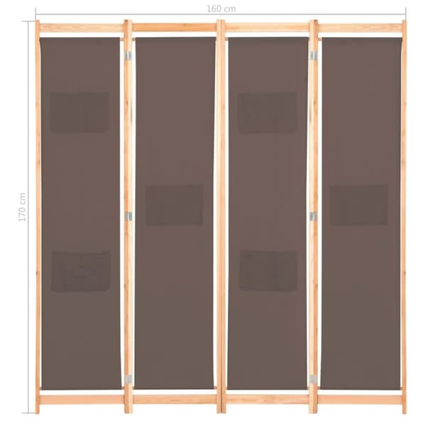 vidaXL 4-panels rumdeler 160 x 170 x 4 cm stof brun