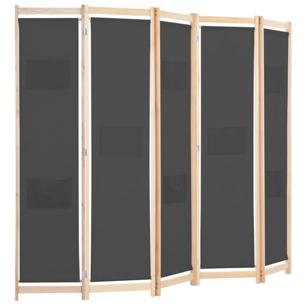 vidaXL Romdeler 5 paneler grå 200x170x4 cm stoff
