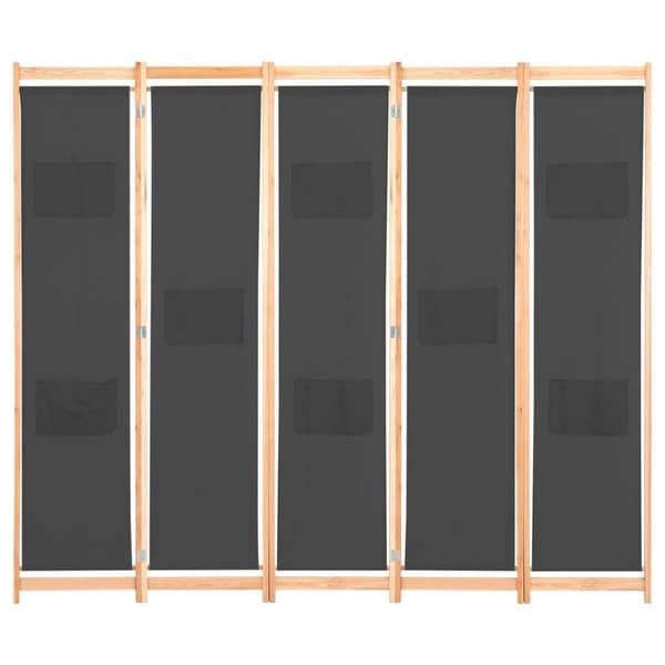 vidaXL Romdeler 5 paneler grå 200x170x4 cm stoff