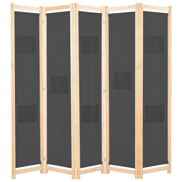 vidaXL Romdeler 5 paneler grå 200x170x4 cm stoff
