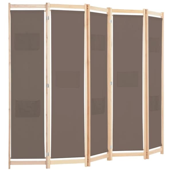 vidaXL Romdeler 5 paneler brun 200x170x4 cm stoff