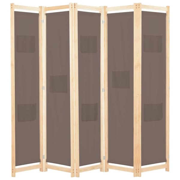 vidaXL Romdeler 5 paneler brun 200x170x4 cm stoff