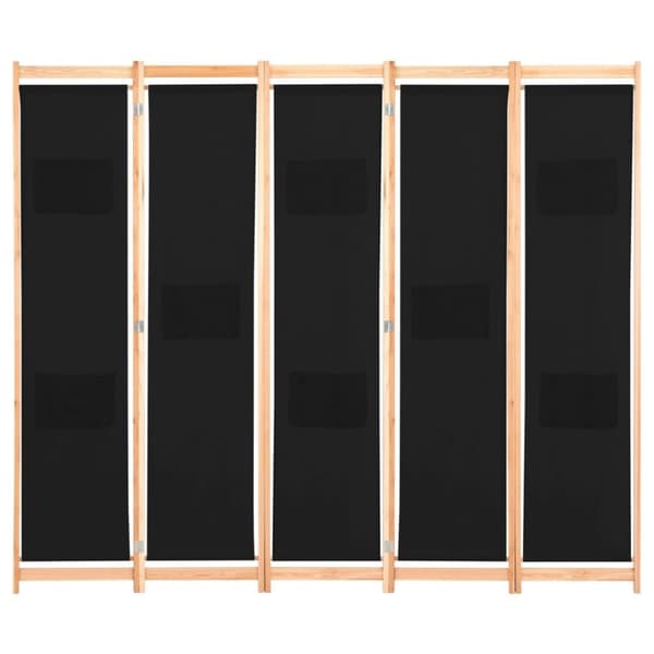 vidaXL Romdeler 5 paneler svart 200x170x4 cm stoff