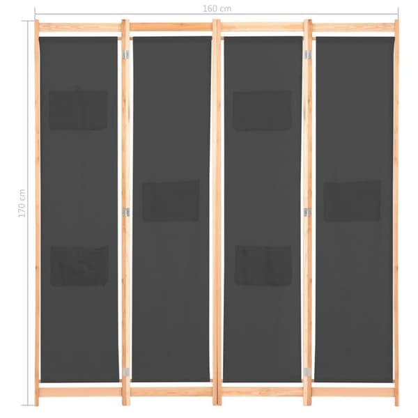 vidaXL Romdeler 4 paneler grå 160x170x4 cm stoff