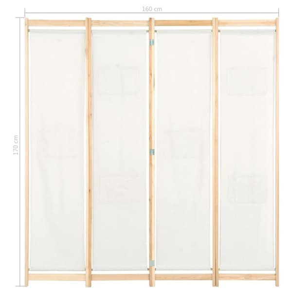vidaXL Romdeler 4 paneler kremhvit 160x170x4 cm stoff