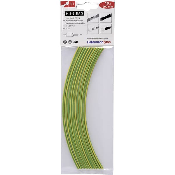 HellermannTyton 308-30617 Krympslang utan lim Grön, Gul 6 mm 2 mm Krympförhållande:3:1 2 m