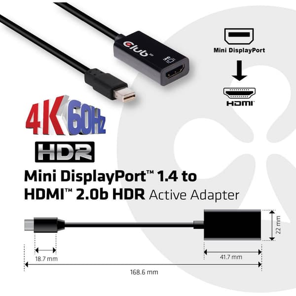 club3D CAC-1180 DisplayPort Adapter [1x DisplayPort hane - 1x HDMI hona] Svart