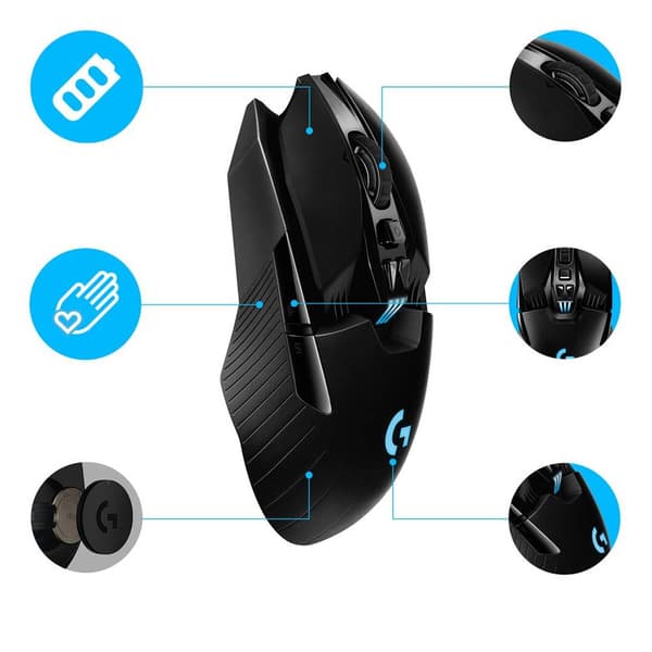 Logitech Gaming G903 Lightspeed Gaming-mus Trådlös Optisk Svart 11 Knappar 16000 dpi Upplyst, Laddningsbara, Trådlös la
