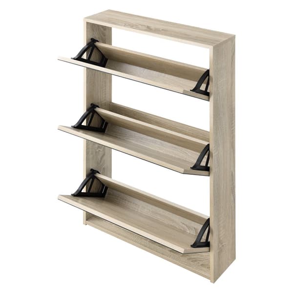 [en.casa] Skoskab - med 3 skuffer og spejl - 102,5x63x17cm - plads for 9 par sko - Sonoma eg farvet