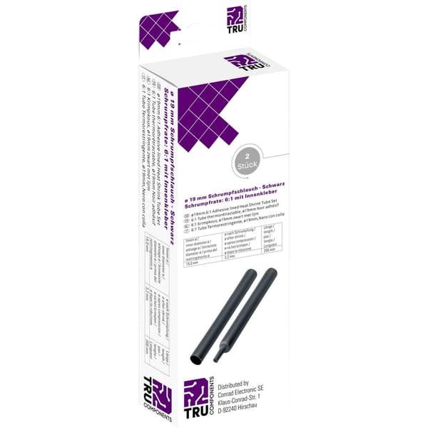 TRU COMPONENTS T1904CA047 Krympslang med lim Svart 19 mm 3.10 mm Krympförhållande:6:1 2 st