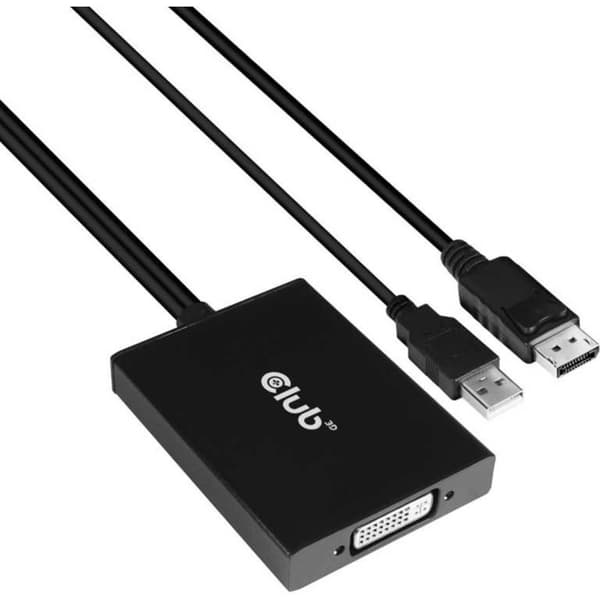 club3D CAC-1010 DisplayPort Adapter [1x DisplayPort hane, USB 2.0 A hane - 1x DVI-hona 24+5 pol] Svart 0.60 m