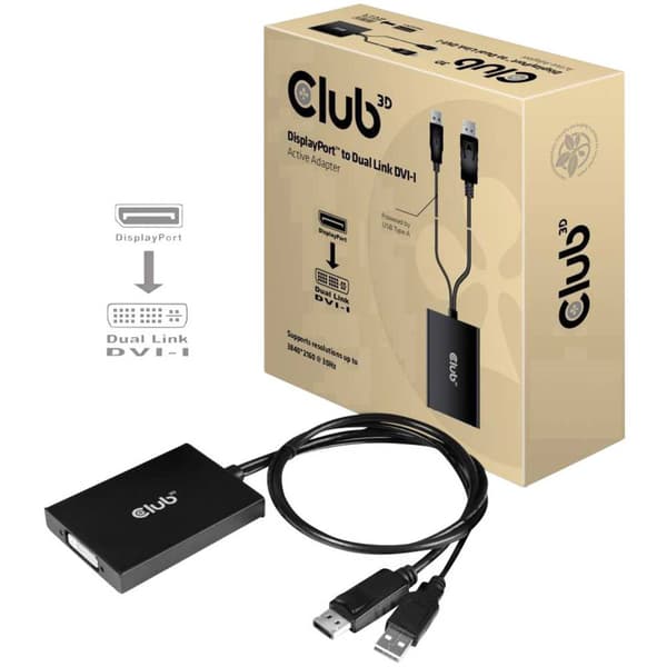 club3D CAC-1010 DisplayPort Adapter [1x DisplayPort hane, USB 2.0 A hane - 1x DVI-hona 24+5 pol] Svart 0.60 m