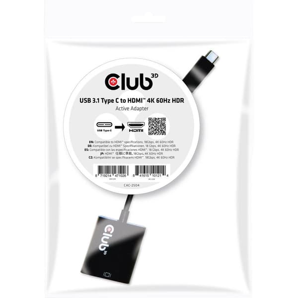 club3D CAC-2504 USB Adapter [1x USB 3.2 Gen 1 C hane (USB 3.1) - 1x HDMI hona] Svart