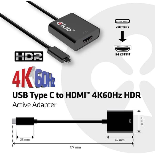 club3D CAC-2504 USB Adapter [1x USB 3.2 Gen 1 C hane (USB 3.1) - 1x HDMI hona] Svart