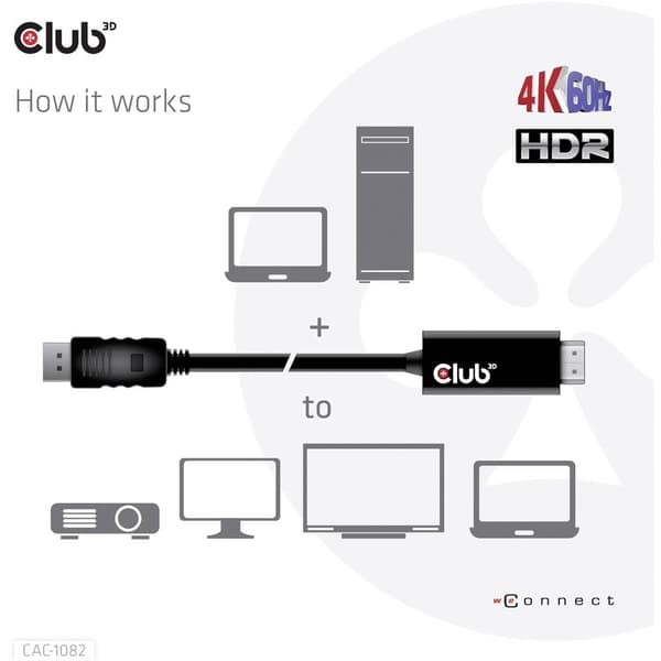 club3D DisplayPort / HDMI Adapterkabel DisplayPort-kontakt, HDMI-A-kontakt 2.00 m Silver CAC-1082 DisplayPort-kabel
