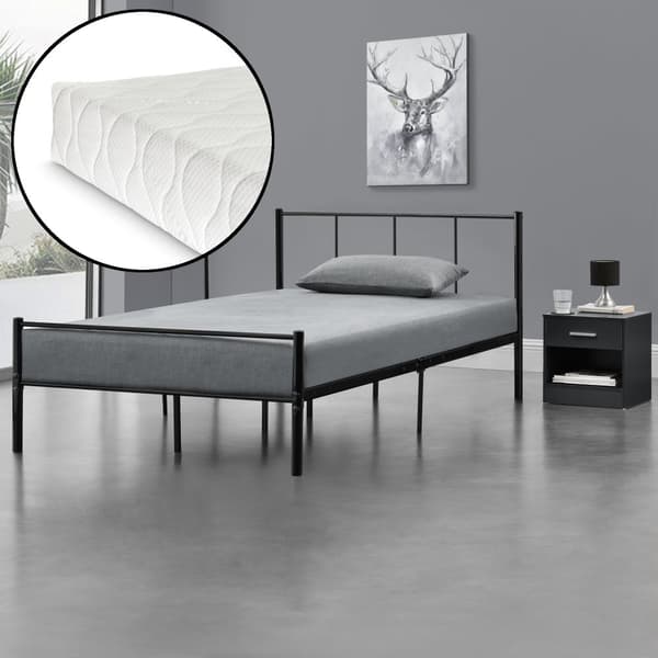 [en.casa]® metal sengeramme inkl. madras - 120x200cm - stål - sort