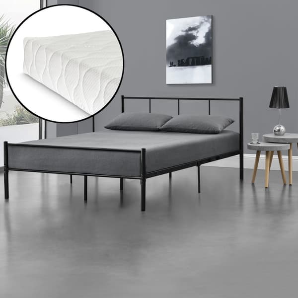 [en.casa]® metal sengeramme inkl. madras - 140x200cm - stål - sort