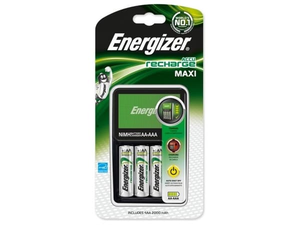 Energizer Maxi Charger, Nikkelmetallhydrid (NiMH), Overlading, AA, AAA, 4 stykker, Batterier medfølger Sort