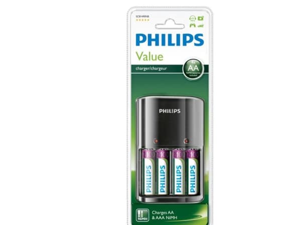 Philips MultiLife Batterilader SCB1490NB/12, Nikkelmetallhydrid (NiMH), AA, AAA, Batterier medfølger
