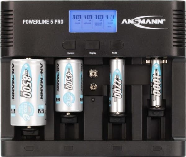 ANSMANN Powerline 5 Pro - Akkulaturi - (4xAA/AAA/C/D, 1x9V) + verkkovirtasovitin + autovirtasovitin - 1800 mA (USB) - musta