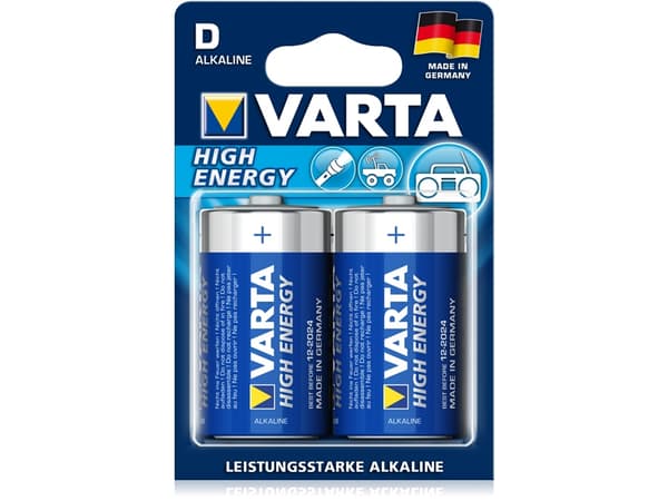 Varta High Energy D, Kertakäyttöinen akku, D, Alkali, 1,5 V, 2 kpl, Sininen, Hopea