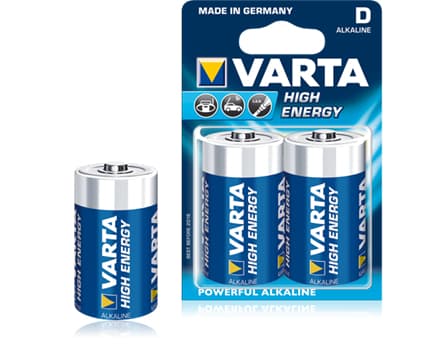 Varta High Energy D, Kertakäyttöinen akku, D, Alkali, 1,5 V, 2 kpl, Sininen, Hopea
