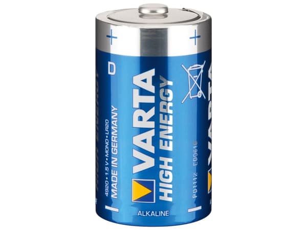 Varta High Energy D, Kertakäyttöinen akku, D, Alkali, 1,5 V, 2 kpl, Sininen, Hopea