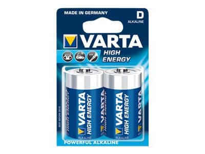 Varta High Energy D, Kertakäyttöinen akku, D, Alkali, 1,5 V, 2 kpl, Sininen, Hopea