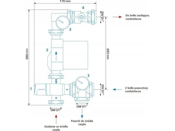 Ferro GM60GPA BLANDEGRUPPE FOR 1" AVDELER MED ELEKTRONISK PUMPE 25-6 130 // TG.SIZE.MIXING GROUP-60
