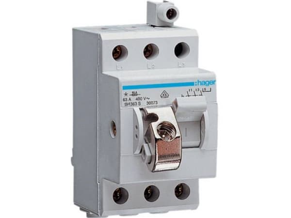 Hager SH363S, 3P, Blå, Grå, 400 V, 50 - 60 Hz, 63 A, 43,8 mm