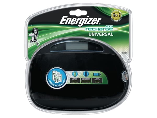 Energizer Universal Charger, Nikkelmetallhydrid (NiMH), Overlading, 9V, AA, AAA, C, D