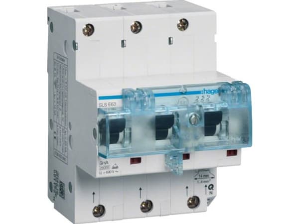 Hager HTN363E, 3P, Blå, Grå, 690 V, 230/400 V, 63 A, 81 mm