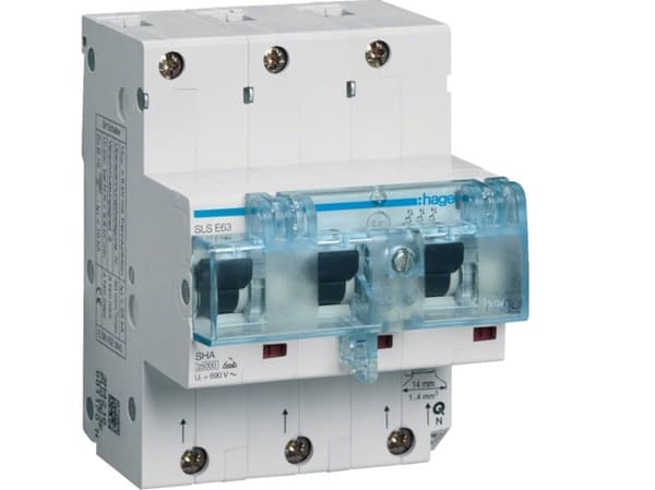 Hager HTN363E, 3P, Blå, Grå, 690 V, 230/400 V, 63 A, 81 mm