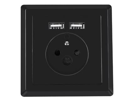 Lanberg - Strømsokkel-pistorasia - 2P+E - Tyyppi E, USB - med lukkere - 1 jengi - 1 strømsokkel, 2 USB-sokler - 2.1 A - grå, sort, RAL 7021