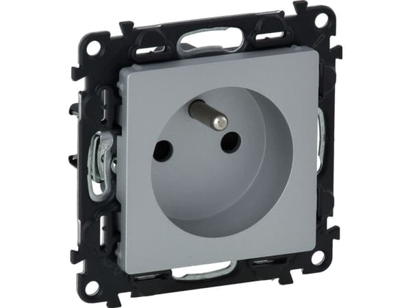 VALENA LIFE Enkel stikkontakt 2P+E med skodder aluminium 753380