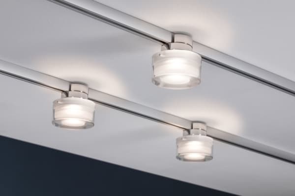 Paulmann 955.02, Skena för spotlight, 1 lampor, LED, 2700 K, 400 LM, Krom, Transparent, Vit