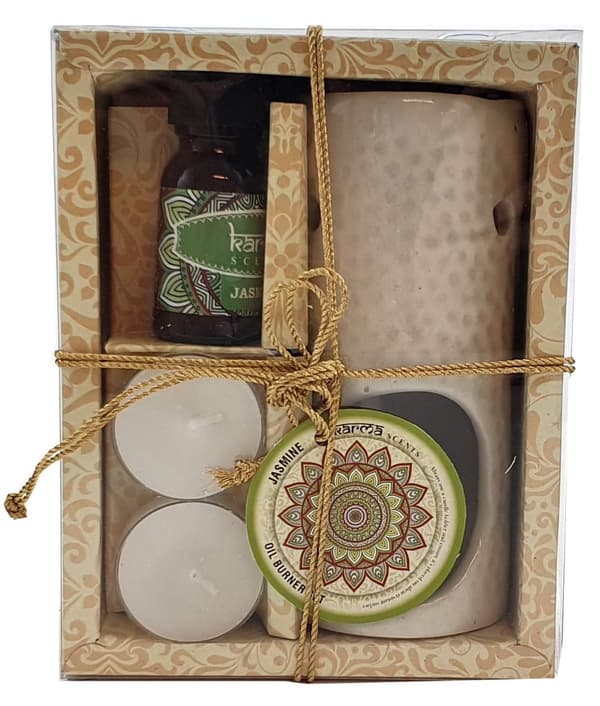 Aromaset Jasmin brännare, doftolja och ljus