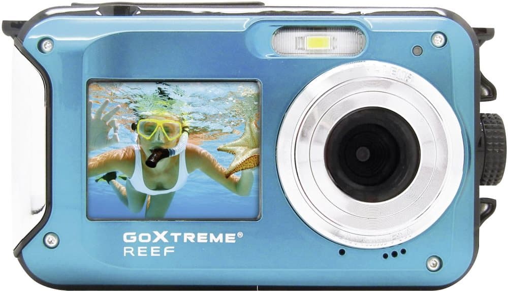GoXtreme Reef Blue Digitalkamera 24 MPix Blå Full HD-video, Vandtæt til 3 m, Undervandskamera, Stdsikker, med indbygget blitz