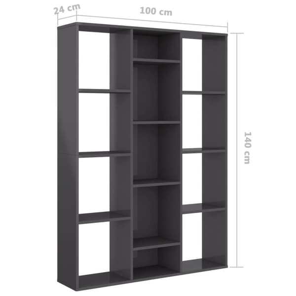 vidaXL rumdeler/Reol 100 x 24 x 140 cm spånplade grå højglans