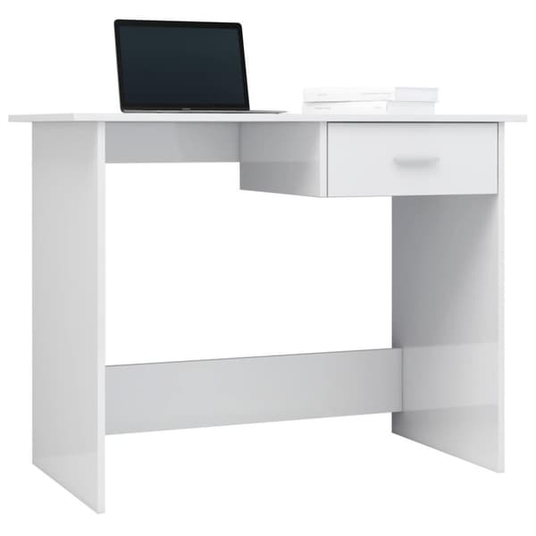 vidaXL Skrivebord høyglans hvit 100x50x76 cm sponplate