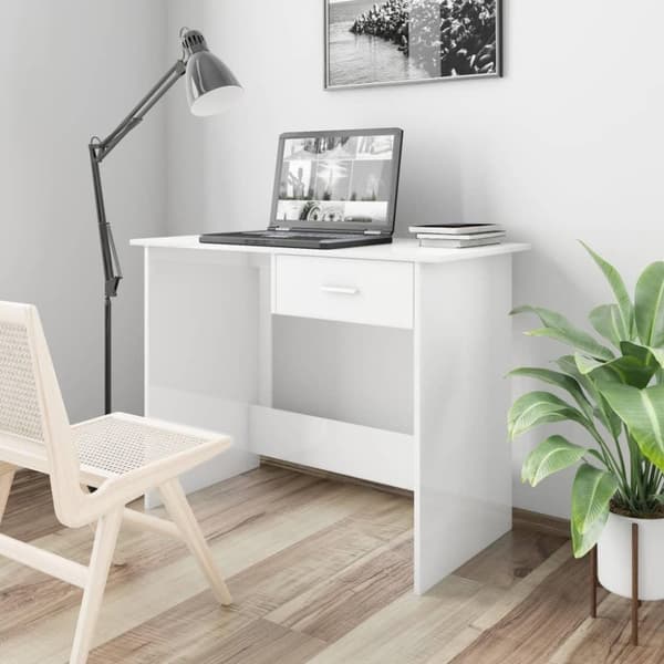 vidaXL Skrivebord høyglans hvit 100x50x76 cm sponplate