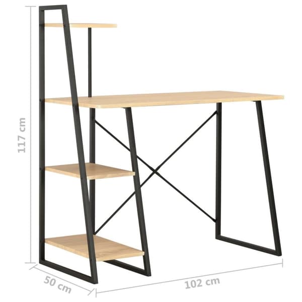 vidaXL Skrivebord med hylle svart og eik 102x50x117 cm