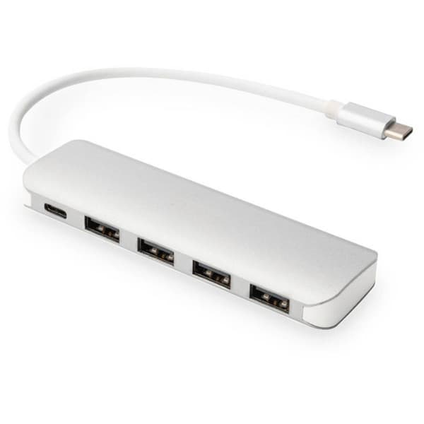 Digitus DA-70242-1 4+1 Port USB-Hub 3.0 med snabb-laddning, med USB-C-kontakt, Aluminiumhölje Silver
