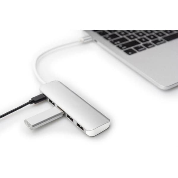 Digitus DA-70242-1 4+1 Port USB-Hub 3.0 med snabb-laddning, med USB-C-kontakt, Aluminiumhölje Silver