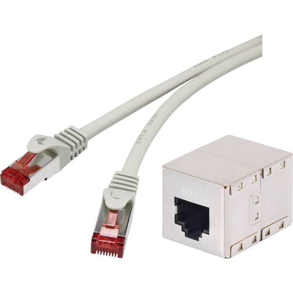 Renkforce RF-3829256 RJ45 Nätverkkabel, Patchkabel CAT 6A S/FTP 10.00 m Grå med låsskydd, Flamskyddsmedel 1 st