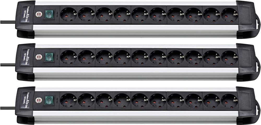 Brennenstuhl 1391000010-3 Stikdåse med afbryder Schuko Sort, Aluminium Stik med jordkontakt 3 stk