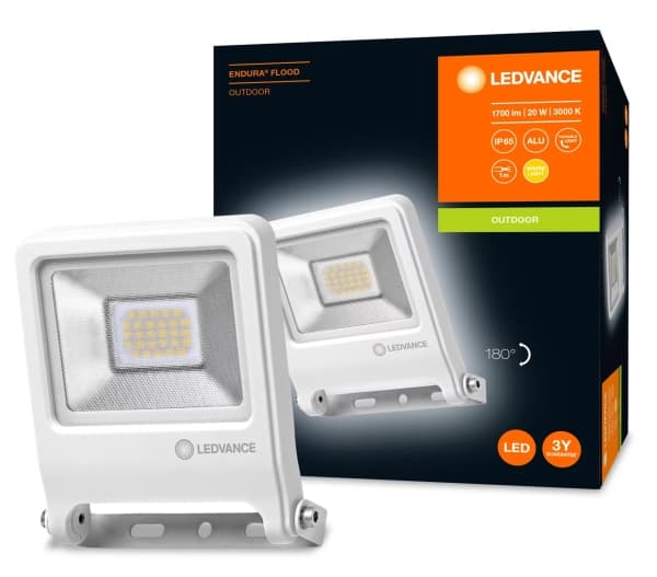 LEDVANCE ENDURA - Flomlys - LED - 20 W - varmt hvitt lys - 3000 K - hvit